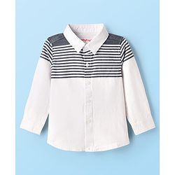 Babyhug Cotton Woven Full Sleeves Striped Shirt & Denim Jeans Set - Blue & White