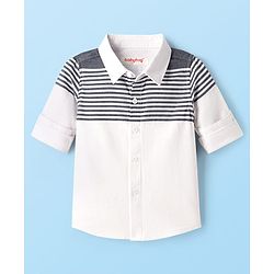 Babyhug Cotton Woven Full Sleeves Striped Shirt & Denim Jeans Set - Blue & White