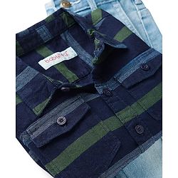 Babyhug Cotton Woven Full Sleeves Striped Shirt & Denim Jeans Set - Navy Blue