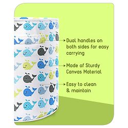 Babyhug Round Canvas Foldable Laundry Bag with Handles Whale Print - White| Storage Basket for Toys & Used Clothes| Washable & Lightweight Organizer for Kids Room