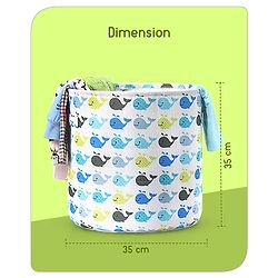 Babyhug Round Canvas Foldable Laundry Bag with Handles Whale Print - White| Storage Basket for Toys & Used Clothes| Washable & Lightweight Organizer for Kids Room