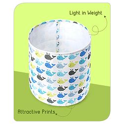 Babyhug Round Canvas Foldable Laundry Bag with Handles Whale Print - White| Storage Basket for Toys & Used Clothes| Washable & Lightweight Organizer for Kids Room