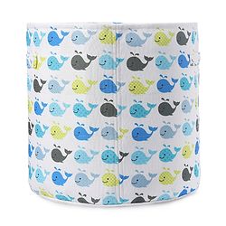 Babyhug Round Canvas Foldable Laundry Bag with Handles Whale Print - White| Storage Basket for Toys & Used Clothes| Washable & Lightweight Organizer for Kids Room