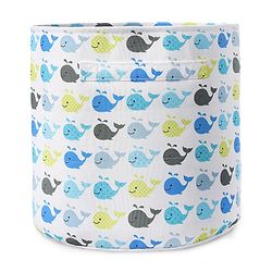 Babyhug Round Canvas Foldable Laundry Bag with Handles Whale Print - White| Storage Basket for Toys & Used Clothes| Washable & Lightweight Organizer for Kids Room