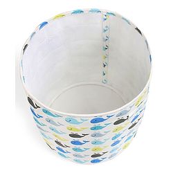 Babyhug Round Canvas Foldable Laundry Bag with Handles Whale Print - White| Storage Basket for Toys & Used Clothes| Washable & Lightweight Organizer for Kids Room