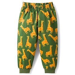Babyhug Cotton Knit Full Sleeves Co-Ord Night Suit with Animal Print - Green