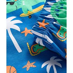Babyhug Cotton Knit Full Sleeves Co-ord Night Suit With Dino Print - Blue