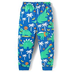 Babyhug Cotton Knit Full Sleeves Co-ord Night Suit With Dino Print - Blue
