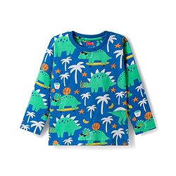 Babyhug Cotton Knit Full Sleeves Co-ord Night Suit With Dino Print - Blue