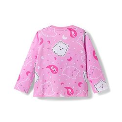 Babyhug Cotton Knit Full Sleeves Co-ords Night Suit with Kitty Print - Pink