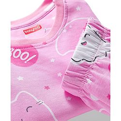 Babyhug Cotton Knit Full Sleeves Co-ords Night Suit with Kitty Print - Pink