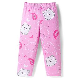 Babyhug Cotton Knit Full Sleeves Co-ords Night Suit with Kitty Print - Pink
