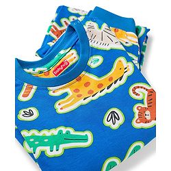 Babyhug Cotton Knit Full Sleeves Co-ords Night Suit With Tiger Print - Blue