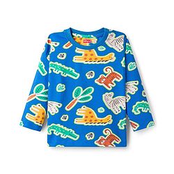 Babyhug Cotton Knit Full Sleeves Co-ords Night Suit With Tiger Print - Blue