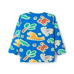 Babyhug Cotton Knit Full Sleeves Co-ords Night Suit With Tiger Print - Blue