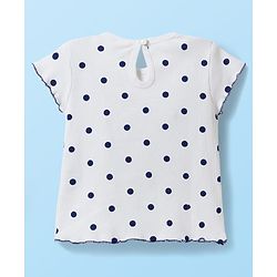 Babyhug Cotton Woven Frock with Half Sleeves Inner Tee with Polka Dot Print & Floral Patch - Blue & White