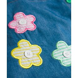Babyhug Cotton Woven Frock with Half Sleeves Inner Tee with Polka Dot Print & Floral Patch - Blue & White