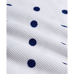 Babyhug Cotton Woven Frock with Half Sleeves Inner Tee with Polka Dot Print & Floral Patch - Blue & White