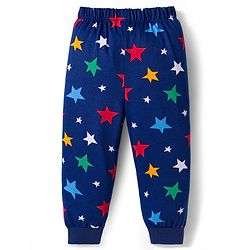 Babyhug Cotton Knit Full Sleeves Co-ord Night Suit With Star Print - Navy Blue