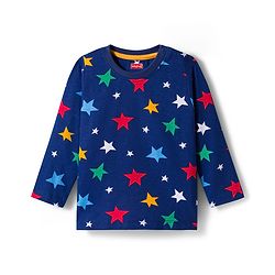 Babyhug Cotton Knit Full Sleeves Co-ord Night Suit With Star Print - Navy Blue