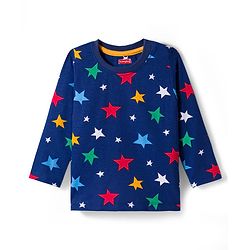 Babyhug Cotton Knit Full Sleeves Co-ord Night Suit With Star Print - Navy Blue