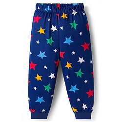 Babyhug Cotton Knit Full Sleeves Co-ord Night Suit With Star Print - Navy Blue