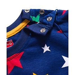 Babyhug Cotton Knit Full Sleeves Co-ord Night Suit With Star Print - Navy Blue