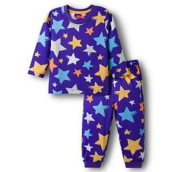 Babyhug Cotton Knit Full Sleeves T-Shirt & Pyjama Co-ord Night Suit With Star Print - Purple