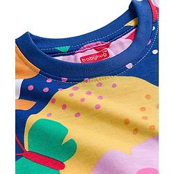 Babyhug Cotton Knit Full Sleeves Co-ord Night Suit With Floral Print - Navy Blue
