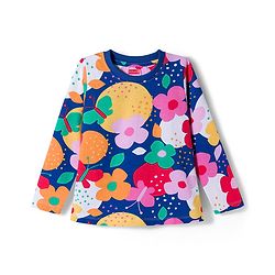 Babyhug Cotton Knit Full Sleeves Co-ord Night Suit With Floral Print - Navy Blue