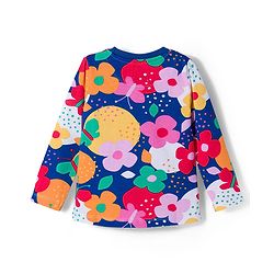 Babyhug Cotton Knit Full Sleeves Co-ord Night Suit With Floral Print - Navy Blue