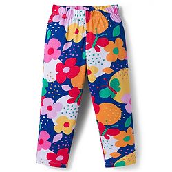 Babyhug Cotton Knit Full Sleeves Co-ord Night Suit With Floral Print - Navy Blue
