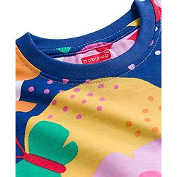 Babyhug Cotton Knit Full Sleeves Co-ord Night Suit With Floral Print - Navy Blue