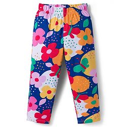 Babyhug Cotton Knit Full Sleeves Co-ord Night Suit With Floral Print - Navy Blue