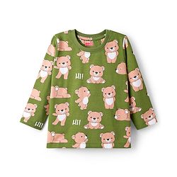 Babyhug Cotton Knit Full Sleeves T-Shirt & Lounge Pant Co-ords Night Suit With Bear Print - Green