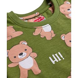 Babyhug Cotton Knit Full Sleeves T-Shirt & Lounge Pant Co-ords Night Suit With Bear Print - Green