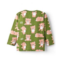 Babyhug Cotton Knit Full Sleeves T-Shirt & Lounge Pant Co-ords Night Suit With Bear Print - Green