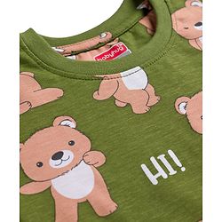 Babyhug Cotton Knit Full Sleeves T-Shirt & Lounge Pant Co-ords Night Suit With Bear Print - Green