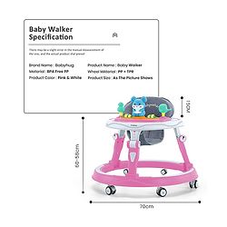 Babyhug 360° Joy Baby Walker with Convertible Feeding & Musical Toy Tray - Pink| Adjustable Height| Compact Fold| Activity cum Push Walker| Smooth Swivel Wheels| Padded Cushion Seat