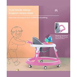 Babyhug 360° Joy Baby Walker with Convertible Feeding & Musical Toy Tray - Pink| Adjustable Height| Compact Fold| Activity cum Push Walker| Smooth Swivel Wheels| Padded Cushion Seat