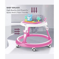 Babyhug 360° Joy Baby Walker with Convertible Feeding & Musical Toy Tray - Pink| Adjustable Height| Compact Fold| Activity cum Push Walker| Smooth Swivel Wheels| Padded Cushion Seat