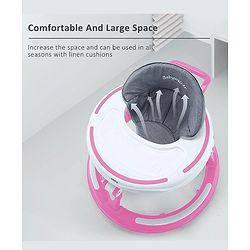 Babyhug 360° Joy Baby Walker with Convertible Feeding & Musical Toy Tray - Pink| Adjustable Height| Compact Fold| Activity cum Push Walker| Smooth Swivel Wheels| Padded Cushion Seat