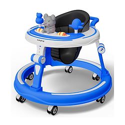 Babyhug 360° Joy Baby Walker with Convertible Feeding & Musical Toy Tray - Pink| Adjustable Height| Compact Fold| Activity cum Push Walker| Smooth Swivel Wheels| Padded Cushion Seat