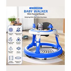 Babyhug 360° Joy Baby Walker with Convertible Feeding & Musical Toy Tray - Pink| Adjustable Height| Compact Fold| Activity cum Push Walker| Smooth Swivel Wheels| Padded Cushion Seat