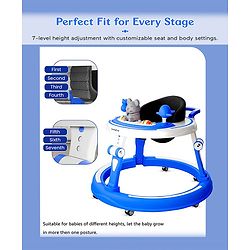 Babyhug 360° Joy Baby Walker with Convertible Feeding & Musical Toy Tray - Pink| Adjustable Height| Compact Fold| Activity cum Push Walker| Smooth Swivel Wheels| Padded Cushion Seat