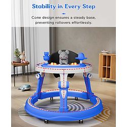 Babyhug 360° Joy Baby Walker with Convertible Feeding & Musical Toy Tray - Pink| Adjustable Height| Compact Fold| Activity cum Push Walker| Smooth Swivel Wheels| Padded Cushion Seat