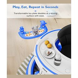 Babyhug 360° Joy Baby Walker with Convertible Feeding & Musical Toy Tray - Pink| Adjustable Height| Compact Fold| Activity cum Push Walker| Smooth Swivel Wheels| Padded Cushion Seat