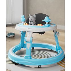 Babyhug 360° Joy Baby Walker with Convertible Feeding & Musical Toy Tray - Pink| Adjustable Height| Compact Fold| Activity cum Push Walker| Smooth Swivel Wheels| Padded Cushion Seat