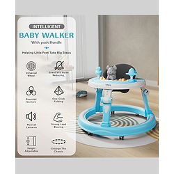 Babyhug 360° Joy Baby Walker with Convertible Feeding & Musical Toy Tray - Pink| Adjustable Height| Compact Fold| Activity cum Push Walker| Smooth Swivel Wheels| Padded Cushion Seat