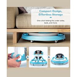 Babyhug 360° Joy Baby Walker with Convertible Feeding & Musical Toy Tray - Pink| Adjustable Height| Compact Fold| Activity cum Push Walker| Smooth Swivel Wheels| Padded Cushion Seat